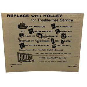 Vintage 1963 Print Ad Holley Carburetors for Trouble Free Service Auto Parts